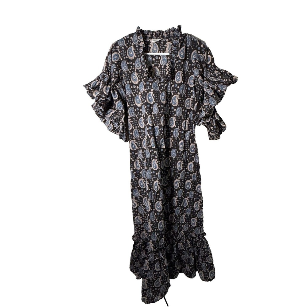 Fitzroy & Willa Dress Women's XS Brown Paisley Boho Ruffle Maxi Long Shift